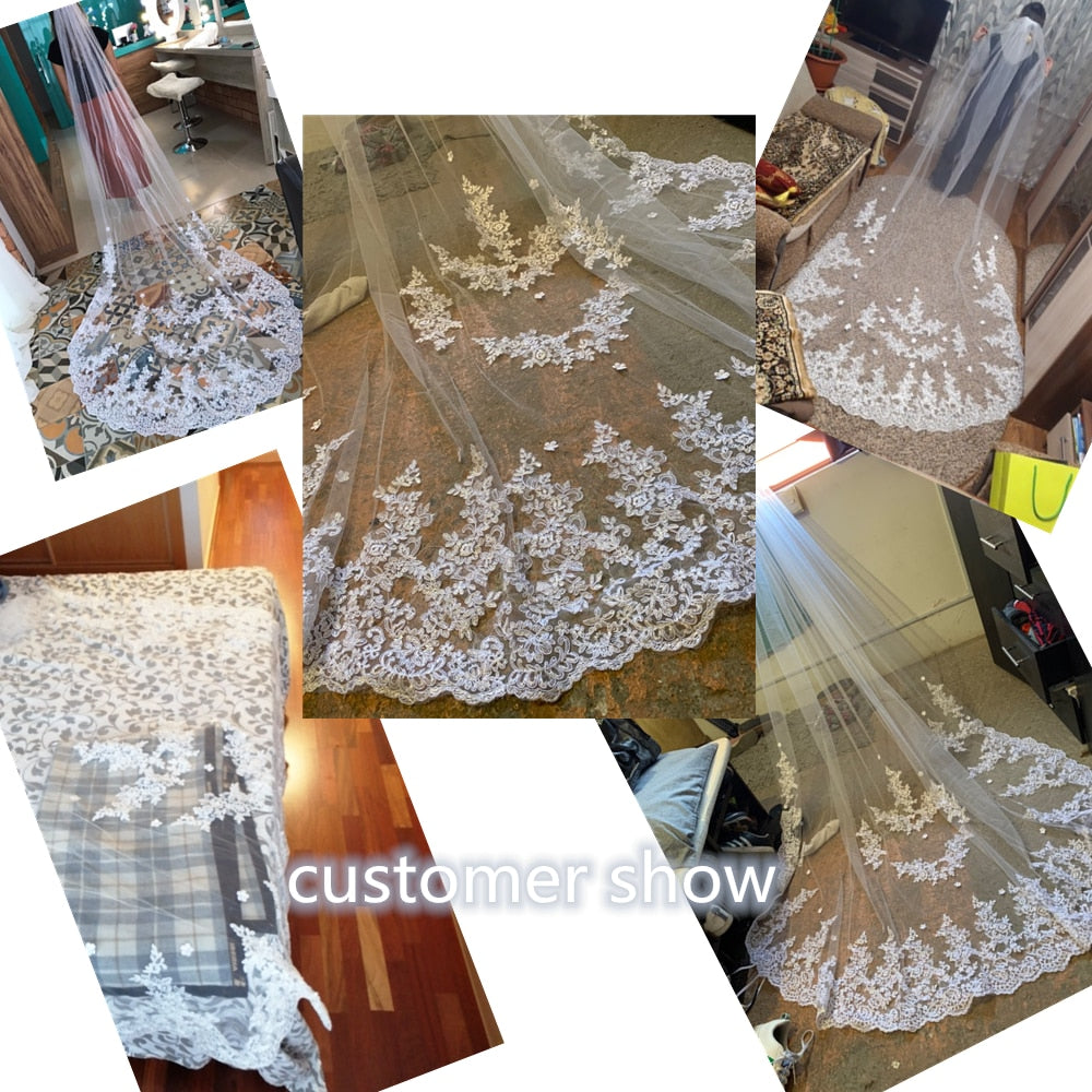 Long Lace Edge Bridal Wedding Veil White Ivory With Comb