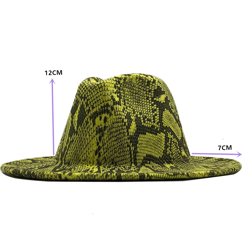 Wool Felt Wide Brim Fedora Snake Skin Winter Hat