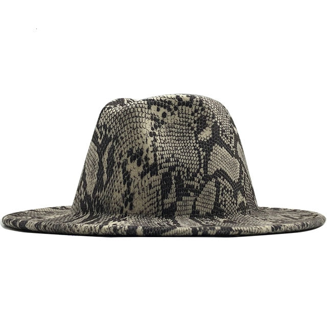 Wool Felt Wide Brim Fedora Snake Skin Winter Hat