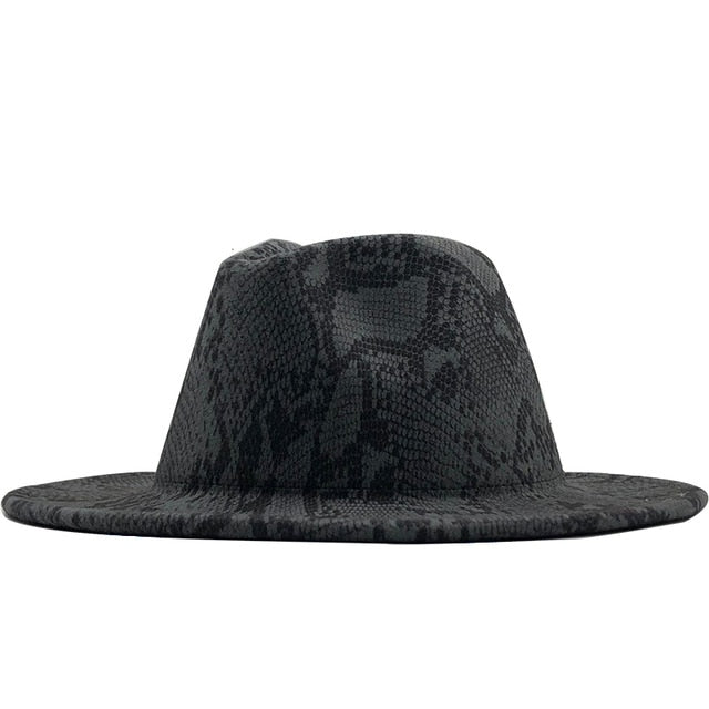 Wool Felt Wide Brim Fedora Snake Skin Winter Hat