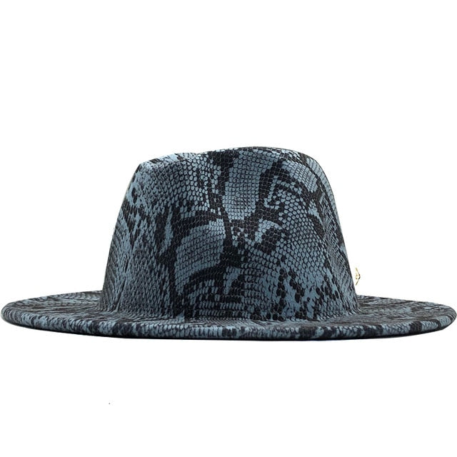 Wool Felt Wide Brim Fedora Snake Skin Winter Hat
