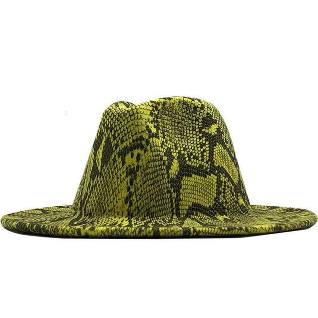 Wool Felt Wide Brim Fedora Snake Skin Winter Hat