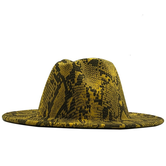 Wool Felt Wide Brim Fedora Snake Skin Winter Hat