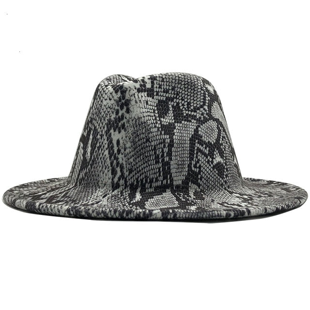 Wool Felt Wide Brim Fedora Snake Skin Winter Hat