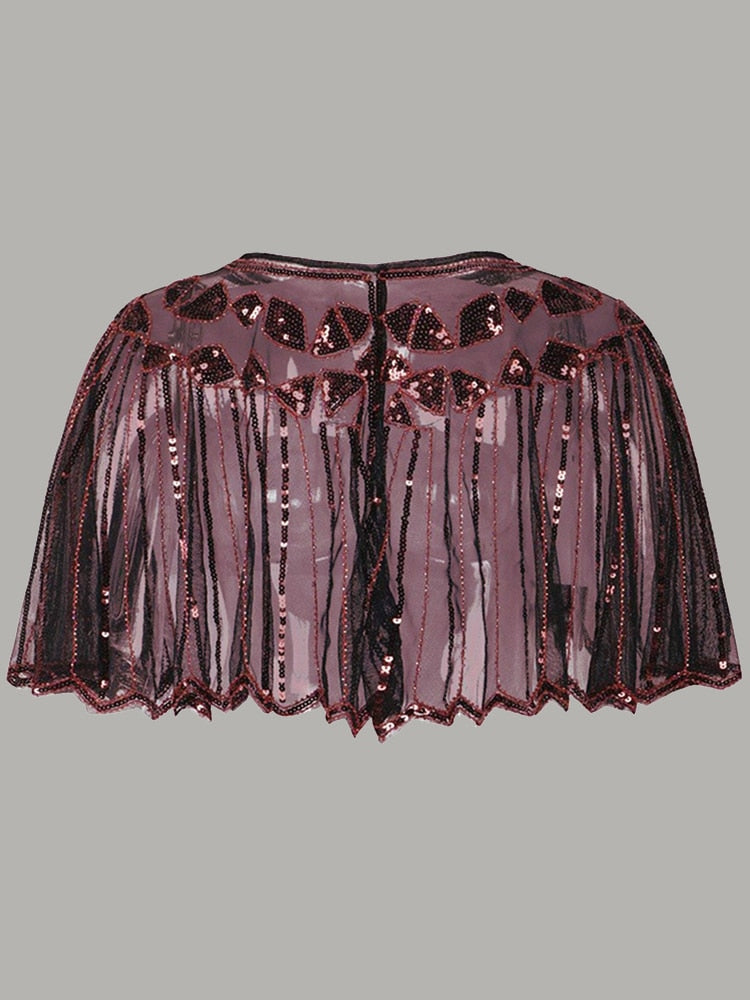 Vintage 1920s Flapper Shawl Sequin Beaded Short Cape