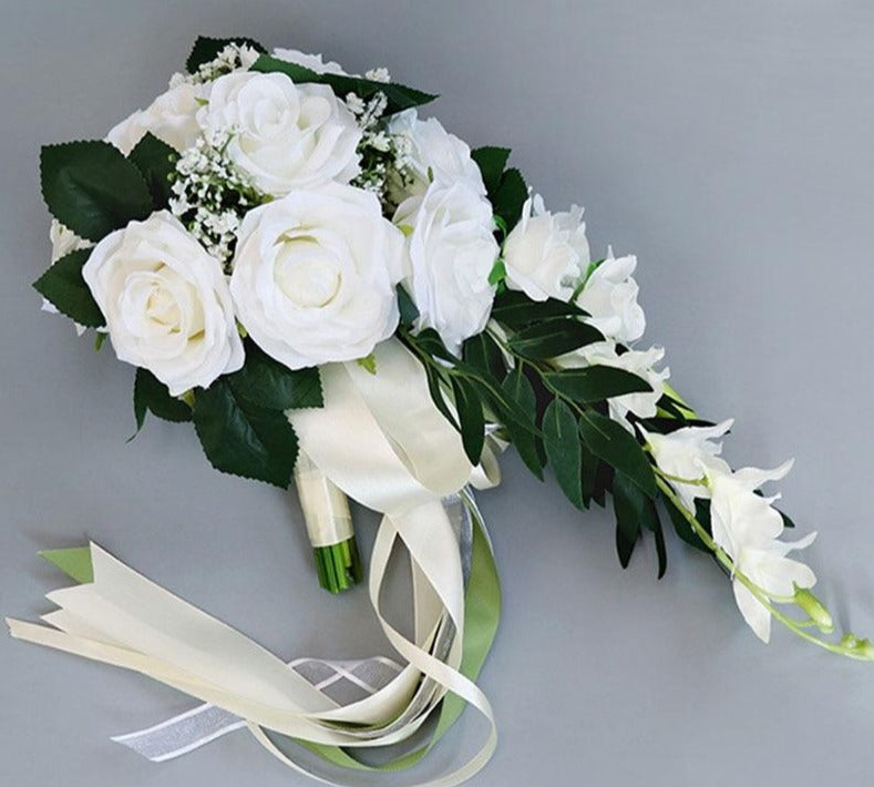 Waterfall Silk Rose Wedding Bride Bouquet