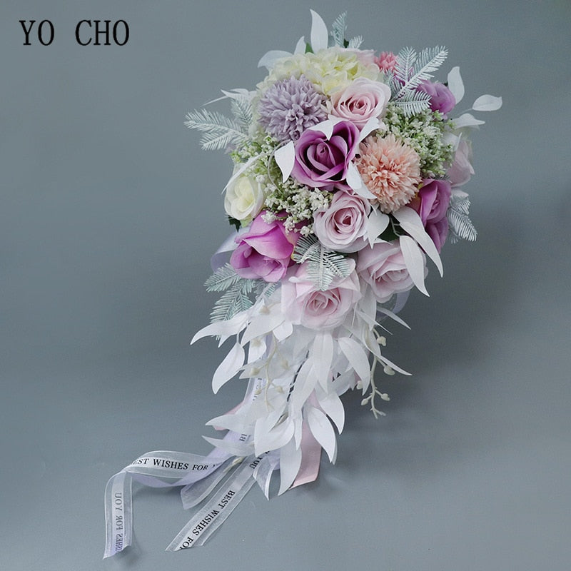 Waterfall Silk Rose Wedding Bride Bouquet
