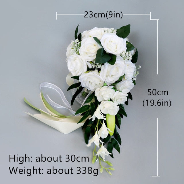 Waterfall Silk Rose Wedding Bride Bouquet