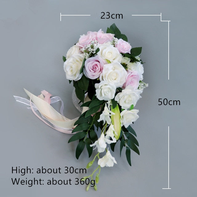Waterfall Silk Rose Wedding Bride Bouquet