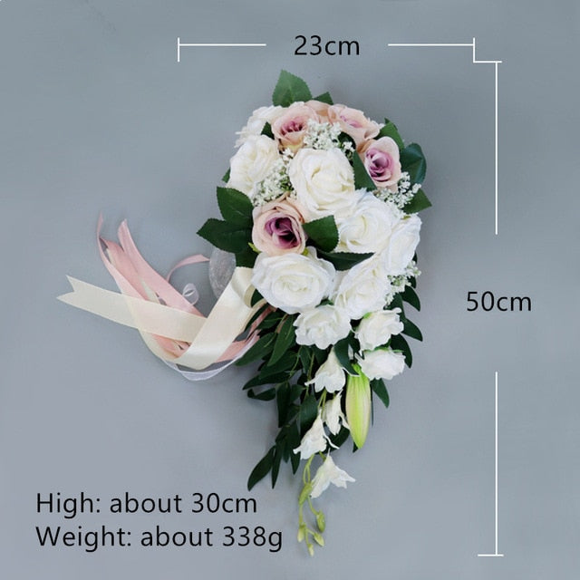 Waterfall Silk Rose Wedding Bride Bouquet