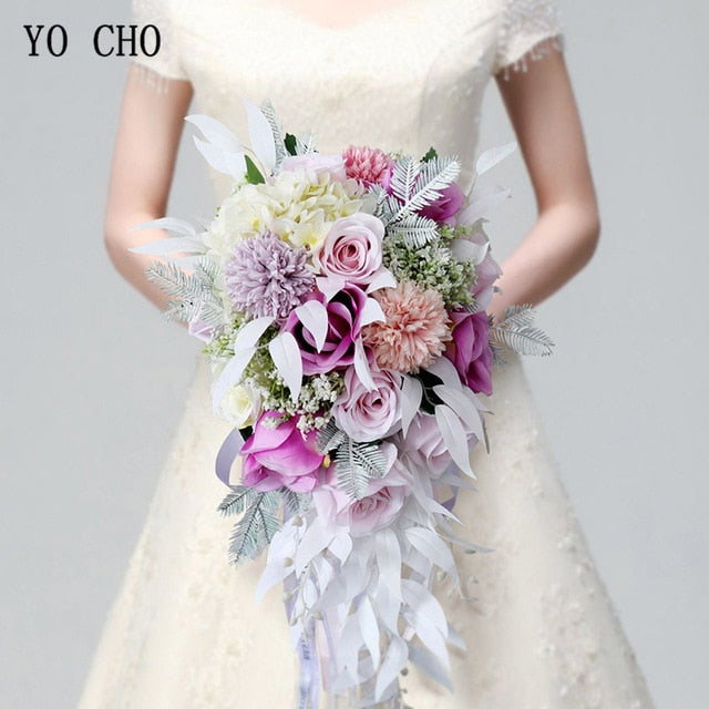 Waterfall Silk Rose Wedding Bride Bouquet