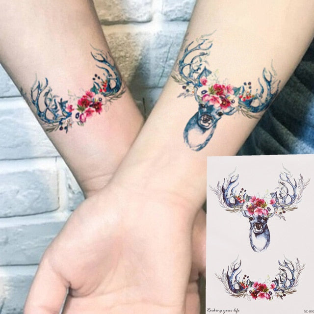 Skull Moth Rose Waterproof Temporary Tattoo