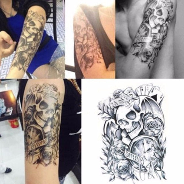 Skull Moth Rose Waterproof Temporary Tattoo
