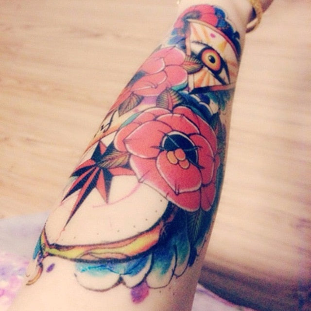 Skull Moth Rose Waterproof Temporary Tattoo