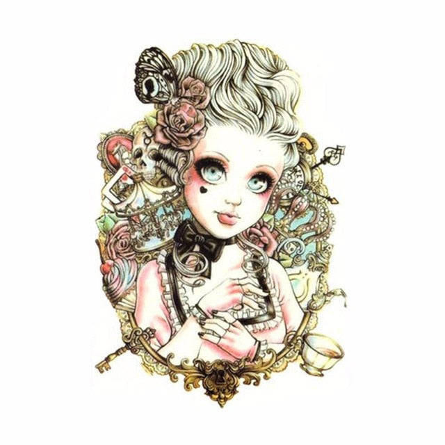 Skull Moth Rose Waterproof Temporary Tattoo