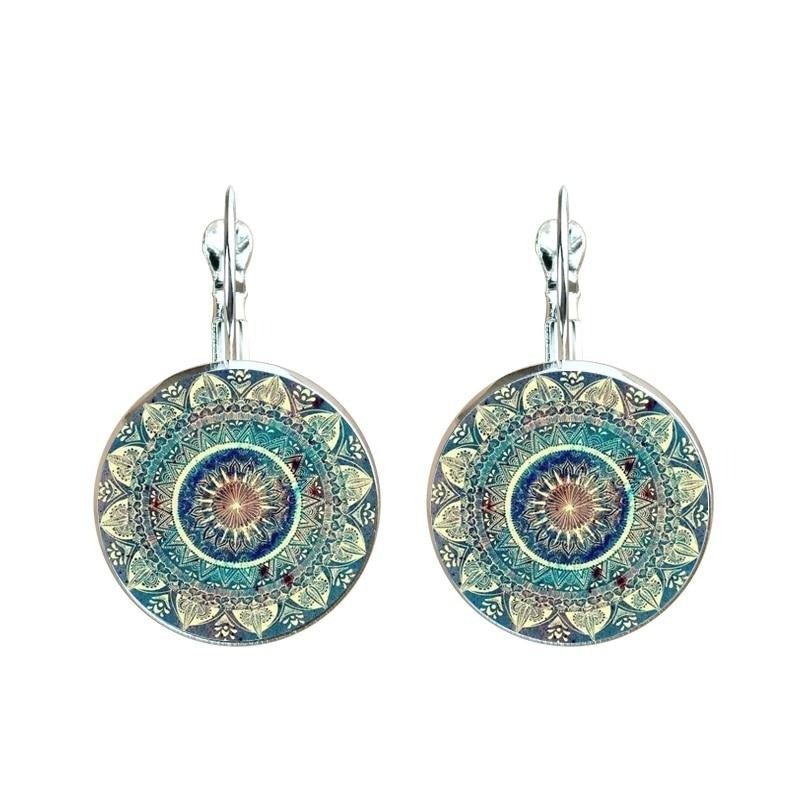 Women Mandala Art Picture Earrings Yoga Buddhism Glass
