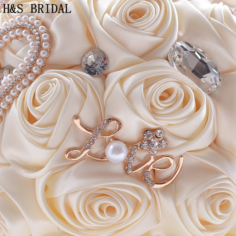 Elegant Rose Flower Bouquet with Crystals & Pearls