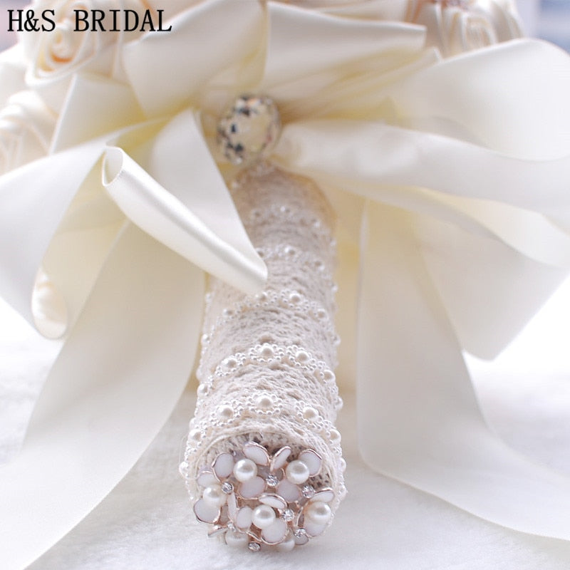 Elegant Rose Flower Bouquet with Crystals & Pearls