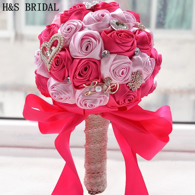 Elegant Rose Flower Bouquet with Crystals & Pearls