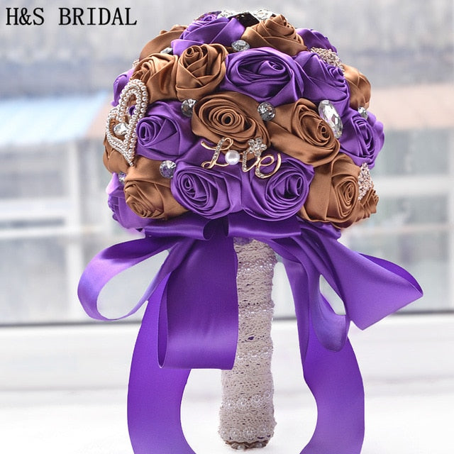 Elegant Rose Flower Bouquet with Crystals & Pearls
