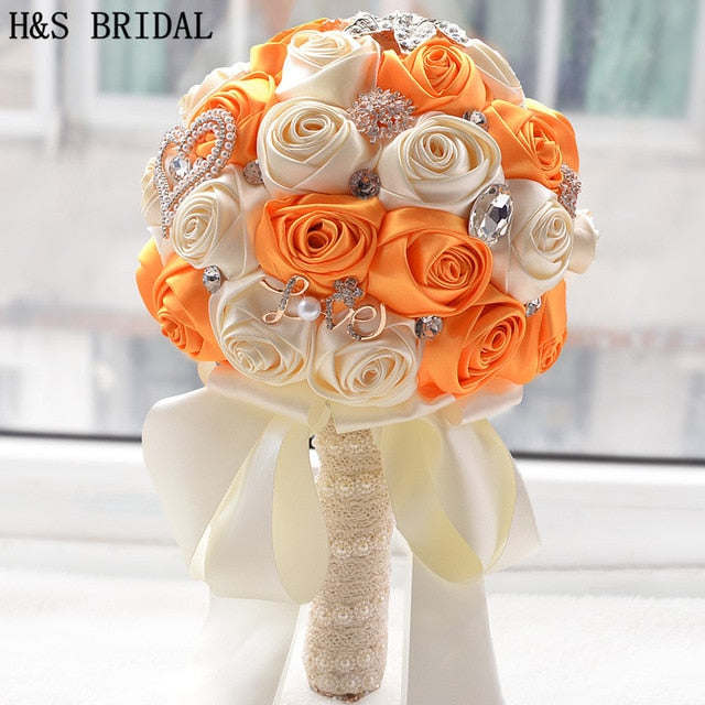 Elegant Rose Flower Bouquet with Crystals & Pearls