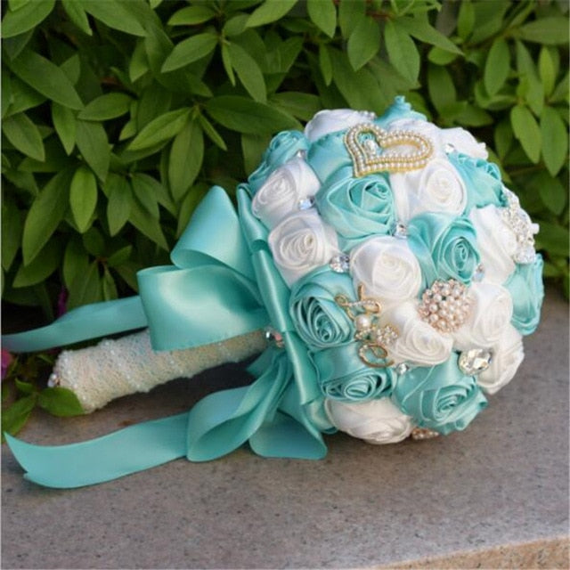 Elegant Rose Flower Bouquet with Crystals & Pearls