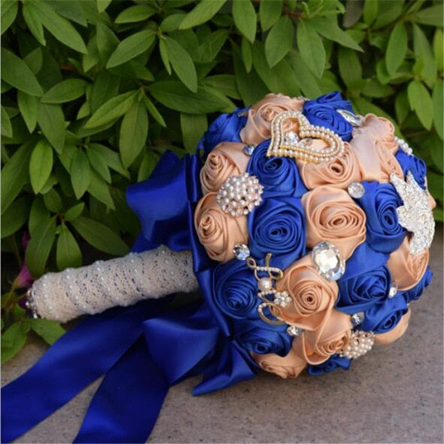 Elegant Rose Flower Bouquet with Crystals & Pearls