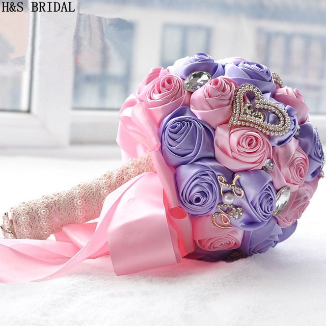 Elegant Rose Flower Bouquet with Crystals & Pearls