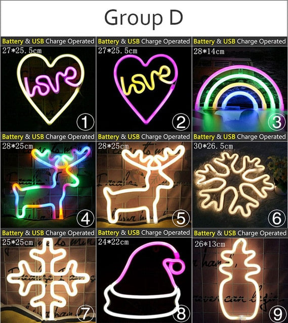 LED Neon Light Colorful Rainbow Sign Lamp Decoration Gift