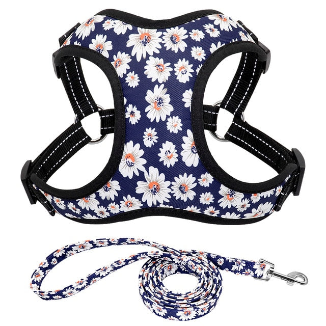 Fashion Printed Vest Reflective Harness Leash Set