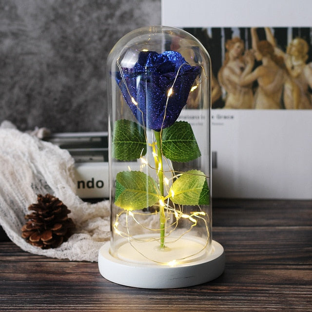 Sparkly Glitter Eternal Rose in Glass Dome LED Light