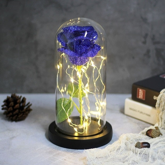 Sparkly Glitter Eternal Rose in Glass Dome LED Light