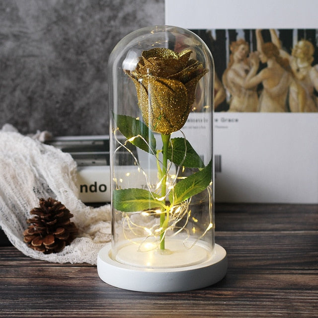 Sparkly Glitter Eternal Rose in Glass Dome LED Light