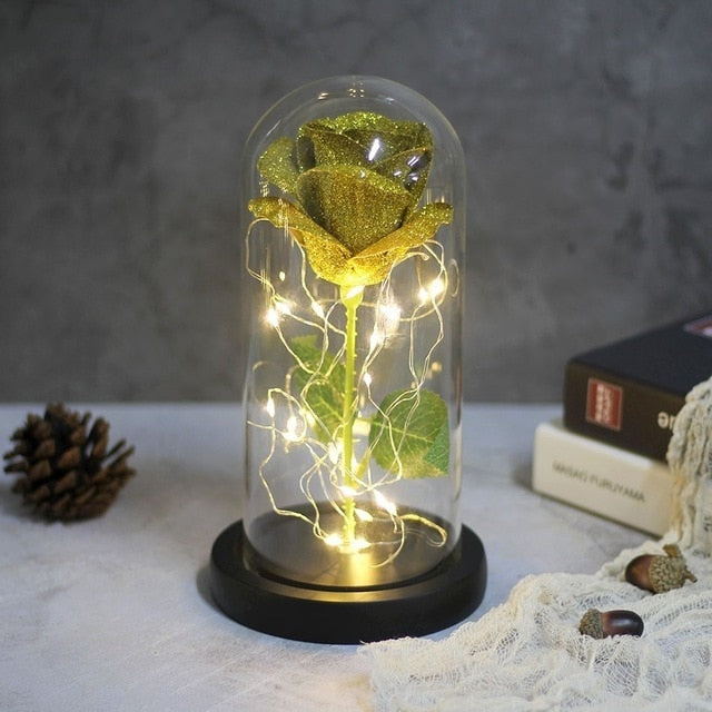 Sparkly Glitter Eternal Rose in Glass Dome LED Light