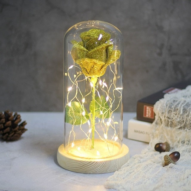 Sparkly Glitter Eternal Rose in Glass Dome LED Light