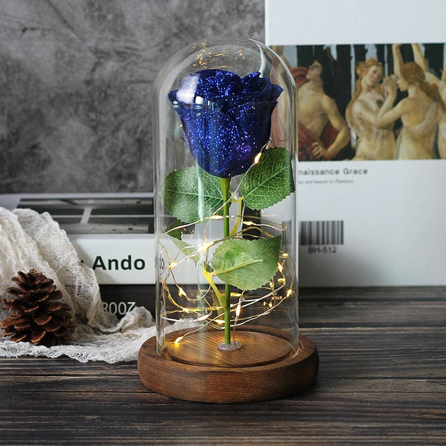 Sparkly Glitter Eternal Rose in Glass Dome LED Light