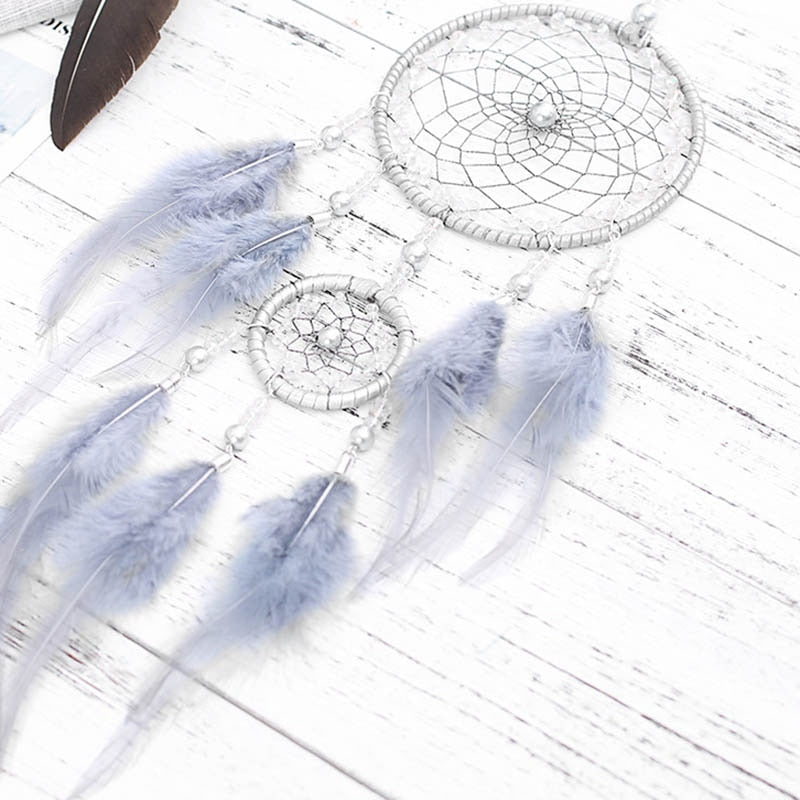 2 Ring Dream Catcher With Feather Wall Decor