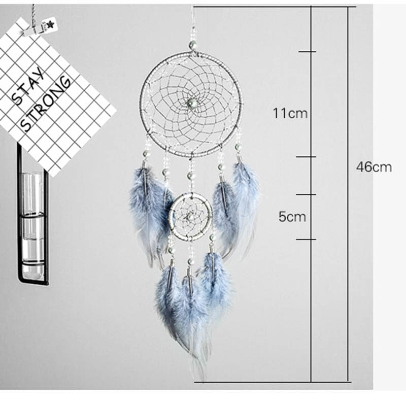2 Ring Dream Catcher With Feather Wall Decor