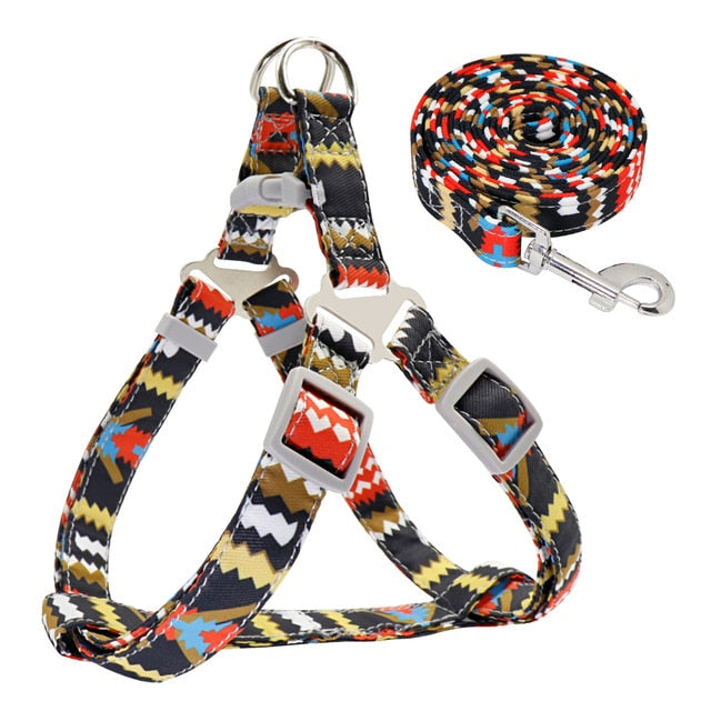 Colorful Adjustable Nylon Dog Harness Leash Set