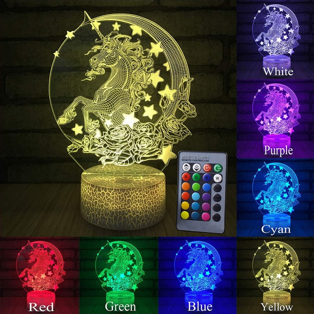 3D LED Night Light Unicorn Lamp