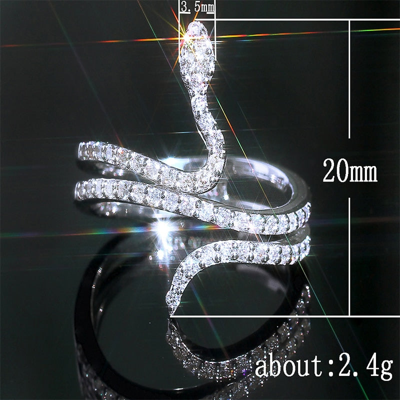 Womens Snake Ring Silver CZ Stone