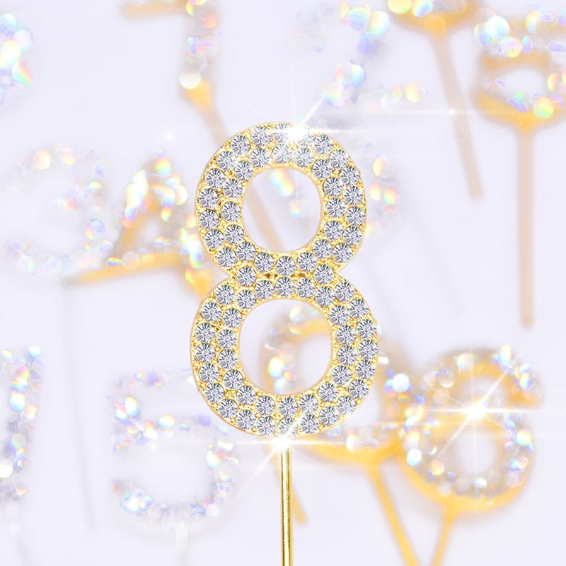 Glitter Alloy Rhinestone Number Cake Toppers Decorations