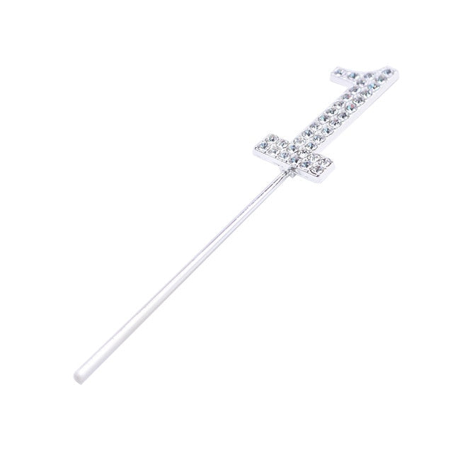 Glitter Alloy Rhinestone Number Cake Toppers Decorations