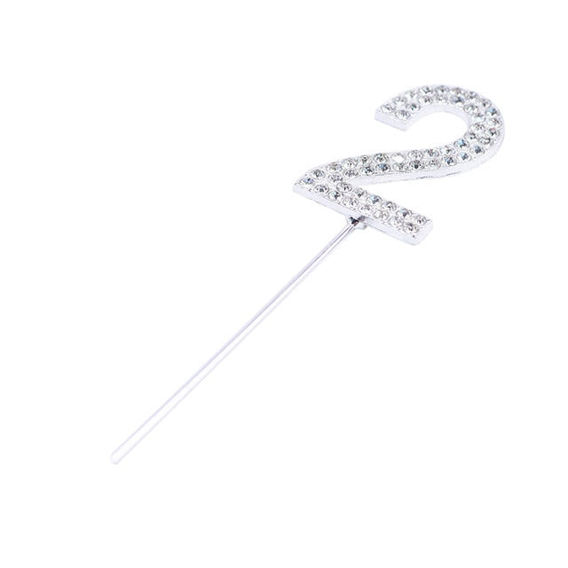 Glitter Alloy Rhinestone Number Cake Toppers Decorations