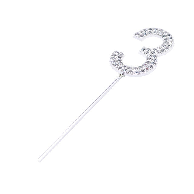 Glitter Alloy Rhinestone Number Cake Toppers Decorations