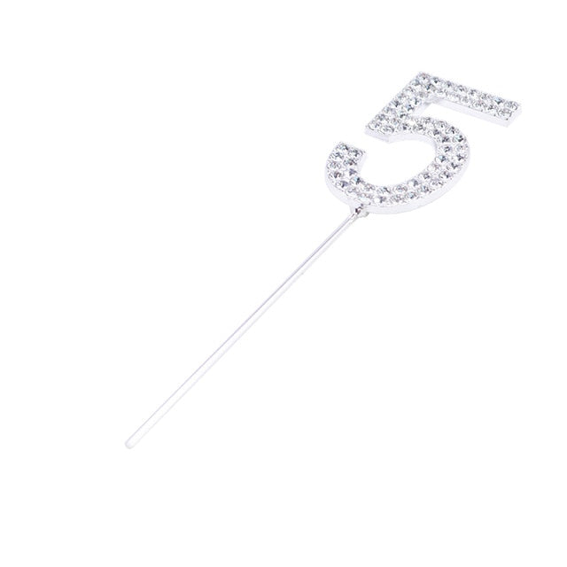 Glitter Alloy Rhinestone Number Cake Toppers Decorations