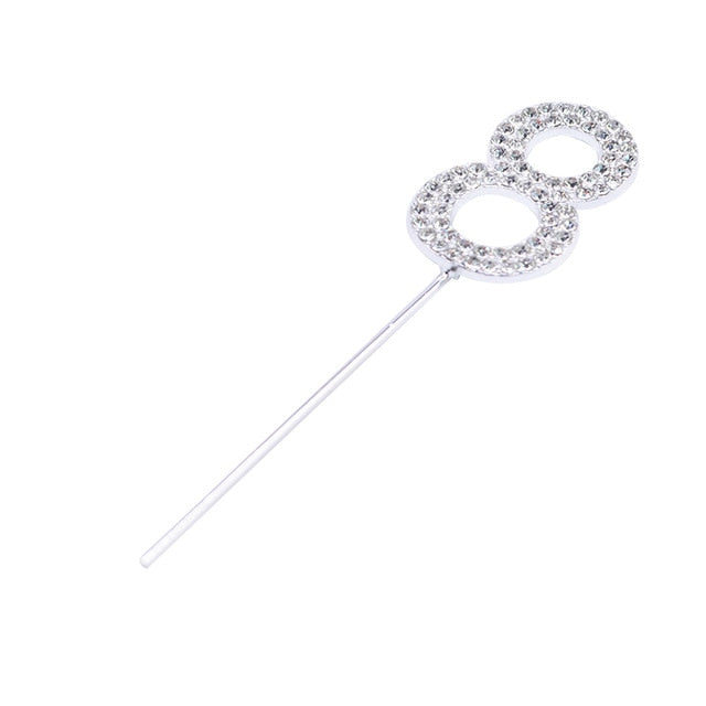 Glitter Alloy Rhinestone Number Cake Toppers Decorations