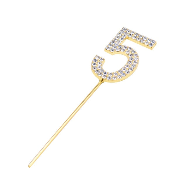 Glitter Alloy Rhinestone Number Cake Toppers Decorations