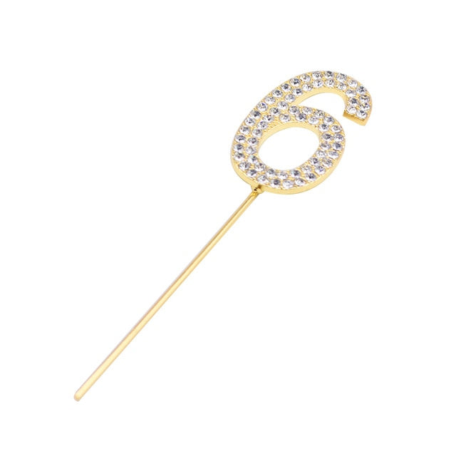 Glitter Alloy Rhinestone Number Cake Toppers Decorations