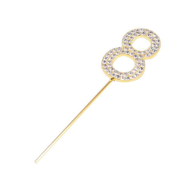 Glitter Alloy Rhinestone Number Cake Toppers Decorations